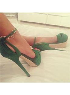 Graceful  Green Sling Back Peep Toe Stiletto Girl Summer Sandals