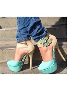 Attractive  Two-tone Beige And Green Closed Toe Stiletto Heel Women Shoes