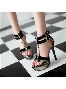 Double Ankle Strap Platform Upper Stiletto Heel Sandals - Two Colors