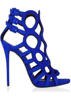 Exquisite  Blue Hollow-cut Net  Open Toe Suede Stiletto Heel  Women Sandals