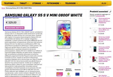 Promozione Samsung Galaxy S5 Mini disponibile a 329 euro da Glistockisti.it
