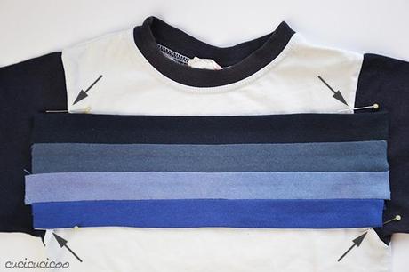 Come coprire un logo sui vestiti con strisce applicate Refashioning Tutorial: How to cover up logos on clothes with applique stripes