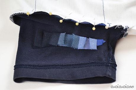 Come coprire un logo sui vestiti con strisce applicate Refashioning Tutorial: How to cover up logos on clothes with applique stripes