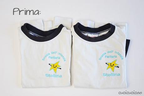 Come coprire un logo sui vestiti con strisce applicate Tutorial refashion: Come coprire un logo sui vestiti con strisce applicate
