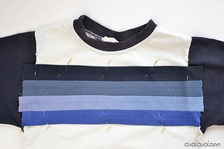 Come coprire un logo sui vestiti con strisce applicate Refashioning Tutorial: How to cover up logos on clothes with applique stripes