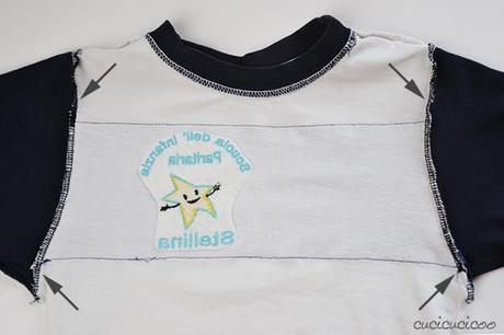 Come coprire un logo sui vestiti con strisce applicate Refashioning Tutorial: How to cover up logos on clothes with applique stripes