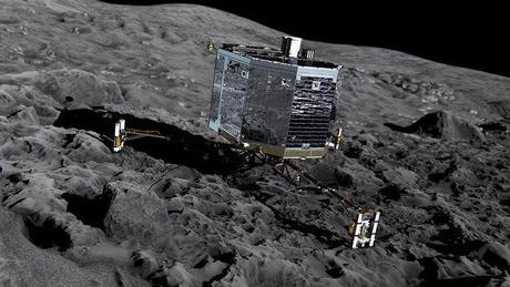 Artist impression del lander Philae atterrato sul nucleo della cometa 67P/Churyumov–Gerasimenko