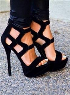 Attractive Black Open Toe Stiletto Heel Women Pumps