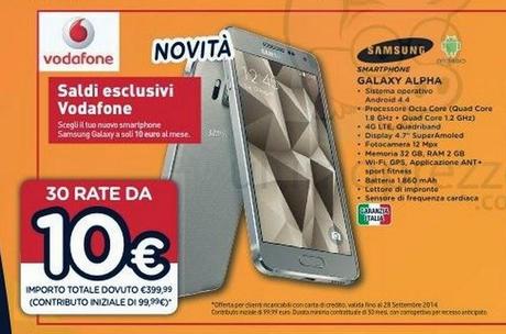 Promozione Samsung Galaxy Alpha disponibile da Unieuro a 399 euro (con abbonamento Vodafone)