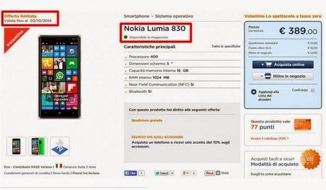 Lumia 830 disponibile da Unieuro a 389€