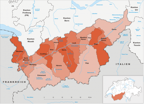 mappa del Canton Vallese