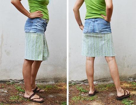 Refashion Tutorial: Make a box pleated skirt from jeans and sheets