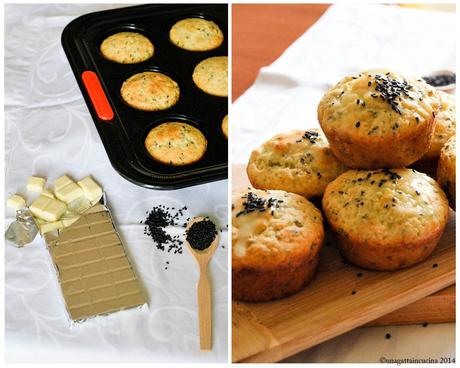 Muffin al cioccolato bianco e sesamo nero