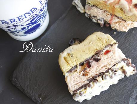 Semifreddo croccante gelato ai tre gusti: vaniglia, amarene, pistacchio... e l'autunno