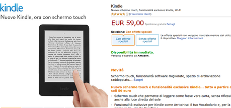 Kindle Touch 2014 ora disponibile su Amazon a 59 euro