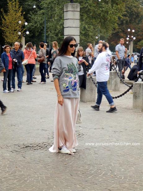 Arco della Pace outside Roberto Cavalli fashionshow / MFW Street style