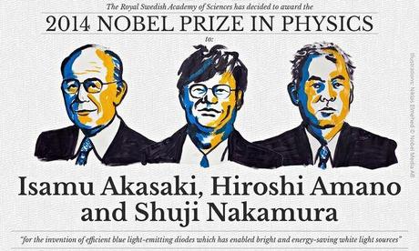 Il Nobel per la Fisica 2014 è stato assegnato a Isamu Akasaki (della Meijo University, Giappone), a Hiroshi Amano (della Nagoya University, Giappone) e a Shuji Nakamura (University of California, Santa Barbara, USA)