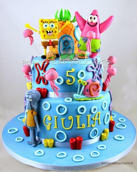 spongebob cake torta decorata pasta di zucchero cake design polvere di zucchero