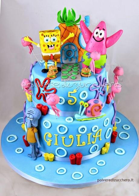 spongebob cake torta decorata pasta di zucchero cake design polvere di zucchero