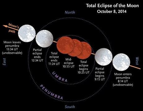 Eclissi totale di Luna 8 ottobre schema