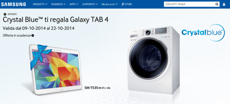 Promozione Samsung ti regala il tablet: se compri una lavatrice, in regalo un Samsung Galaxy Tab 4 10.1 Wifi + 3G