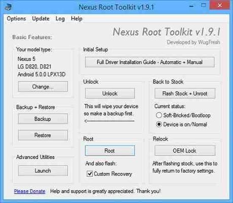 Android 5 Lollipop root e unroot del telefono con Nexus Root Toolkit