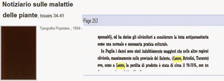 Ricerca bibliografia sulle malattie dell'olivo nella Provincia di Lecce