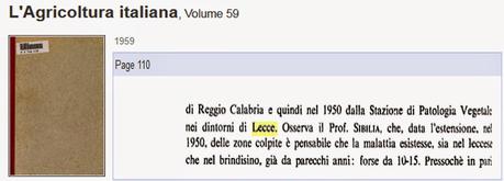 Ricerca bibliografia sulle malattie dell'olivo nella Provincia di Lecce