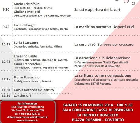 MEDICINA NARRATIVA, la relazione di cura nelle parole di medici e pazienti, a cura della Lega italiana per la lotta contro i tumori di Rovereto e Valgarrina, 15 novembre 2014 2014-10-28_131947