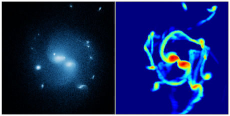 Il risultato delle simulazioni: a destra, la distribuzione in falsi colori della distribuzione dell’idrogeno. Credit: Matteo Tomassetti, University of Bonn