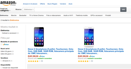 Huawei Honor 6 in vendita a 299 euro direttamente da Amazon