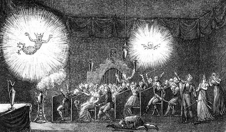 Incisione che mostra uno spettacolo di Robertson a Parigi nel 1797.