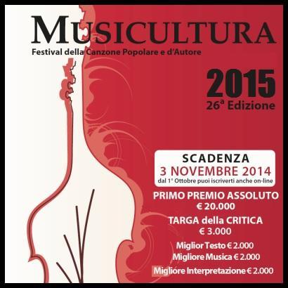 Ultimo giorno per l'iscrizione al festival Musicultura 2015. Primo premio 20.000 euro.