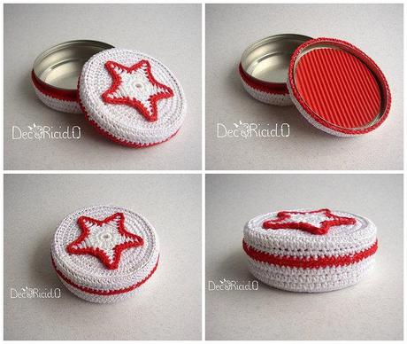 Scatoline stellate, metallo e cotone all'uncinetto Collage scatolina bianca