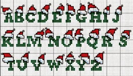 Schemi punto croce di alfabeti e iniziali per Natale