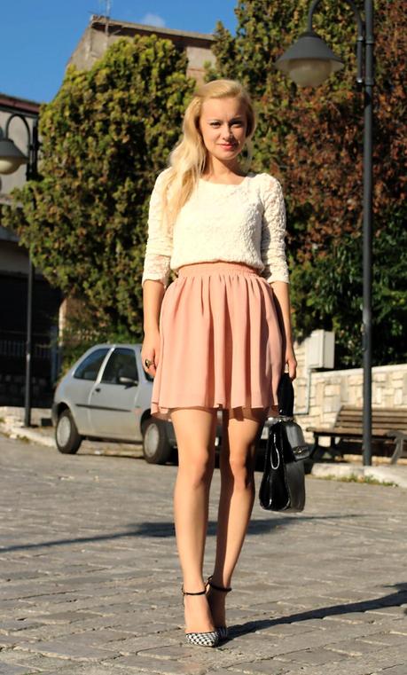 outfit romantico gonna rosa Teresa Morone fashion blogger kelly vintage bag 