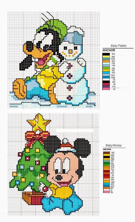 Schemi a punto croce con personaggi Disney a tema Natale