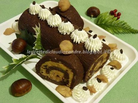 Tronchetto di castagne con crema al caffè e gocce di cioccolato