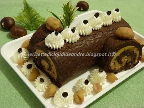 Tronchetto di castagne con crema al caffè e gocce di cioccolato