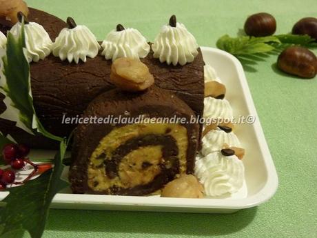 Tronchetto di castagne con crema al caffè e gocce di cioccolato