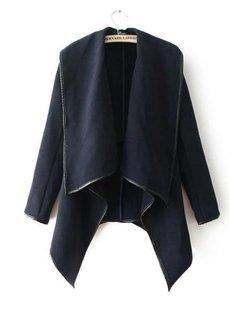 Trendy Black Asymmetrical Hem Zipper Trench Coat 