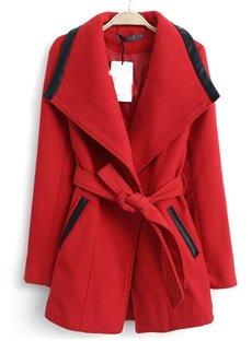 Stylish Multi- Color Lapel Trench Coat With Belt