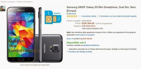 Samsung Galaxy S5 Mini Dual sim disponibile su Amazon Italia