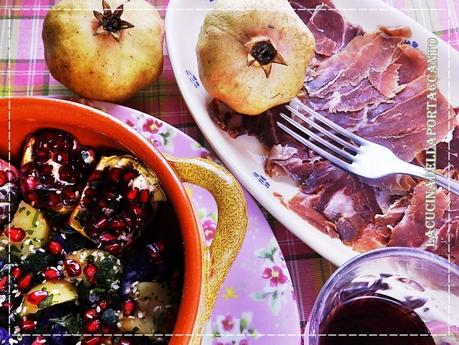 Prosciutto di Cinta Senese con insalata di patate viola e melograno / Cinta Senese Ham with purple potato salad and pomegranate