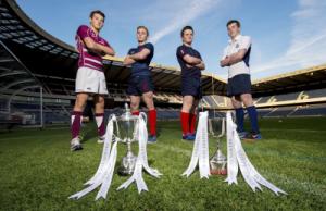 I capitani delle quattro finaliste posano con i trofei al BT Murrayfield (Credit: Scottish Rugby)