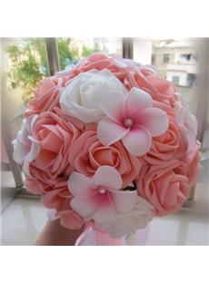 Attractive Cloths Pink And White Rose Pearl Wedding Bouquet 