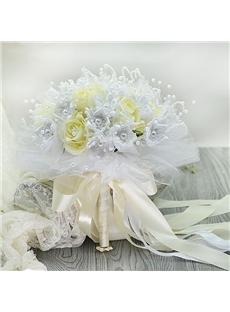 Exquisite Pearl White Cloth Yellow Flowers Rose Bridal bouquet 