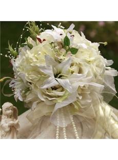 Gorgeous Yellow-white Silk Cloth Wedding Bridal Bouquet with White Lily