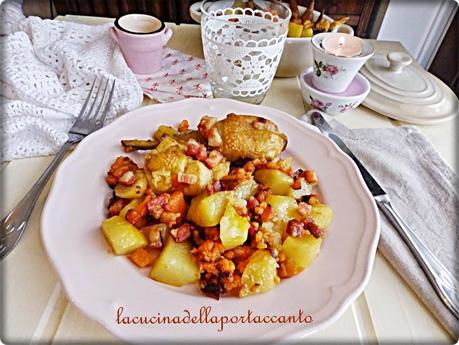 Faraona con pancetta di Cinta Senese e patate dolci / Guinea fowl with tuscan bacon of Cinta Senese and sweet potatoes