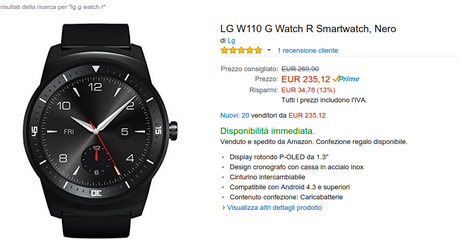 Offerta Black Friday Week: LG G Watch R su Amazon Italia a soli 235 euro